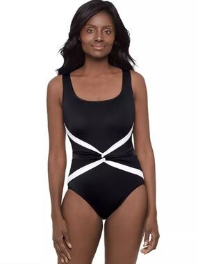 Great Lengths Twist Sash Tank One-Piece Swimsuit — Black/White